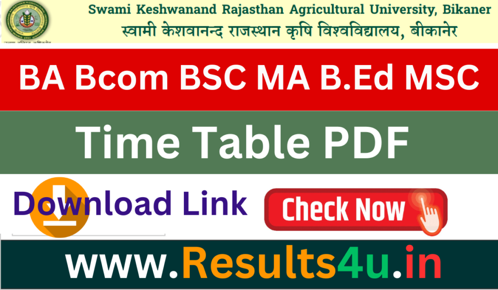 Rajasthan Agricultural University Time Table